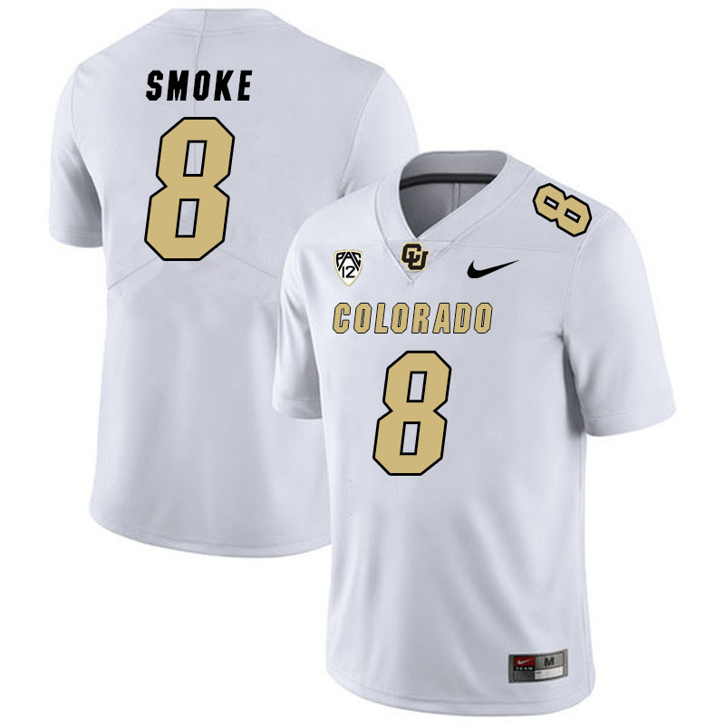 Men #8 Kavosiey Smoke Colorado Buffaloes College Football Jerseys Stitched Sale-White